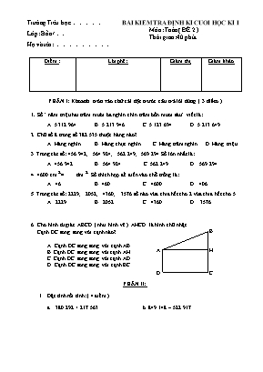 Đề kiểm tra định kì học kì I môn Toán Lớp 4 (Chân trời sáng tạo) - Đề 2